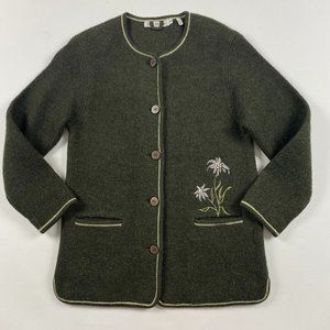 Gaddy Collection Hand Framed Wool Cardigan Sweater Jacket Women's Medium Green